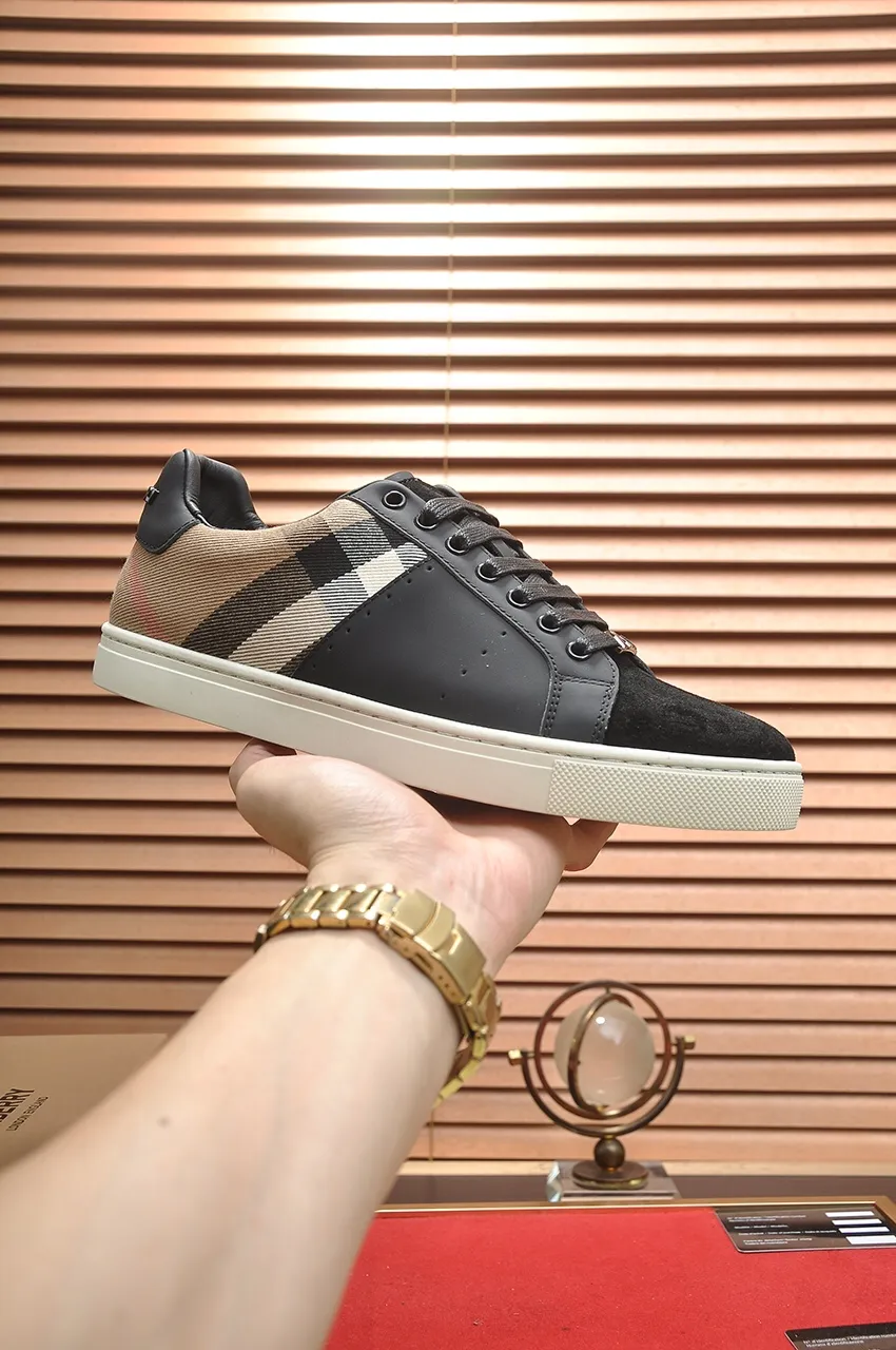 Men's shoes💰480💶[Burberry] (cowhide lining) classic low-top sneakers｜Imported cowhide with classic plaid fabric｜Cow leather lining｜Original outsole｜Fine workmanship and comfortable to wear Size: 38-44 (customized at 45)